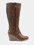 Where's That From Womens/Ladies Lara Faux Leather Side Zip Wedge Mid Calf Boots (Khaki) (10) - Khaki