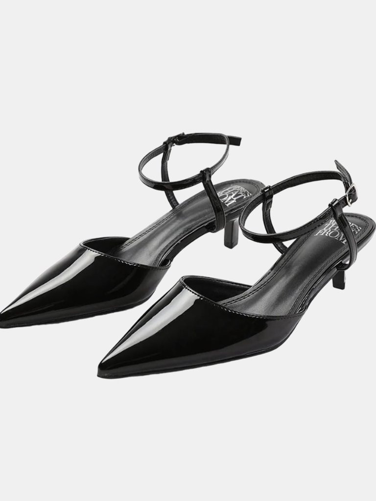 Where's That From Womens/Ladies Malta Patent Leather Pointed Wide Kitten Heel High Heels (Black) (6 Wide) - Black