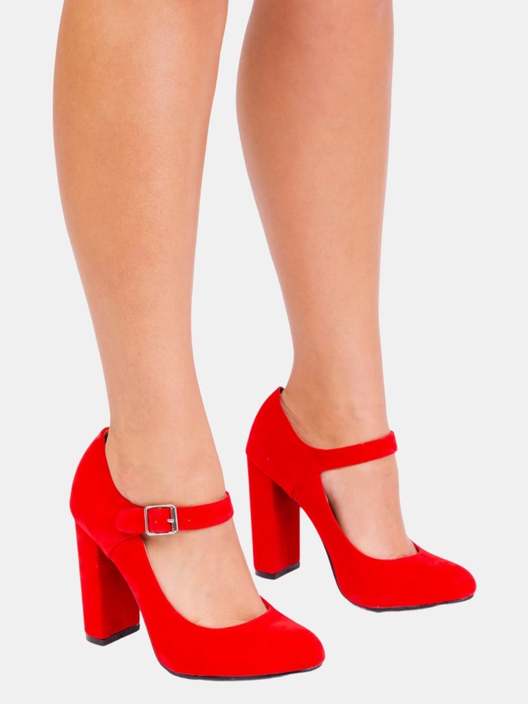 Where's That From Womens/Ladies Michelle Suede High Block Heel Pumps (Red) (8) - Red