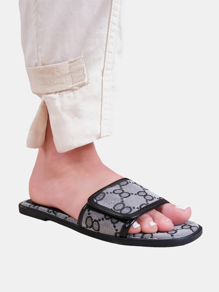 Where's That From Womens/Ladies Mirage Faux Leather Single Strap Sliders (Gray) (7) - Gray