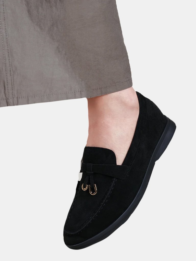 Where's That From Womens/Ladies Pegasus Charm Faux Suede Slip-on Wide Loafers (Black) (8 Wide) - Black