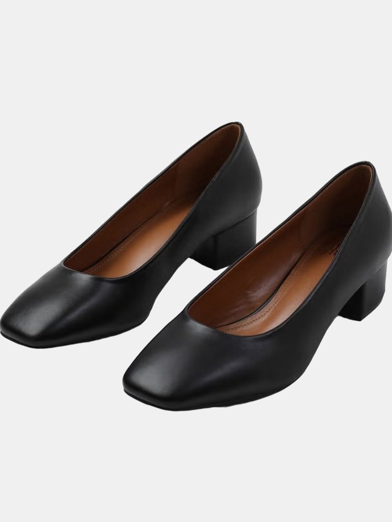 Where's That From Womens/Ladies Seattle Faux Leather Square Toe Low Block Heel Shoes (Black) (5) - Black