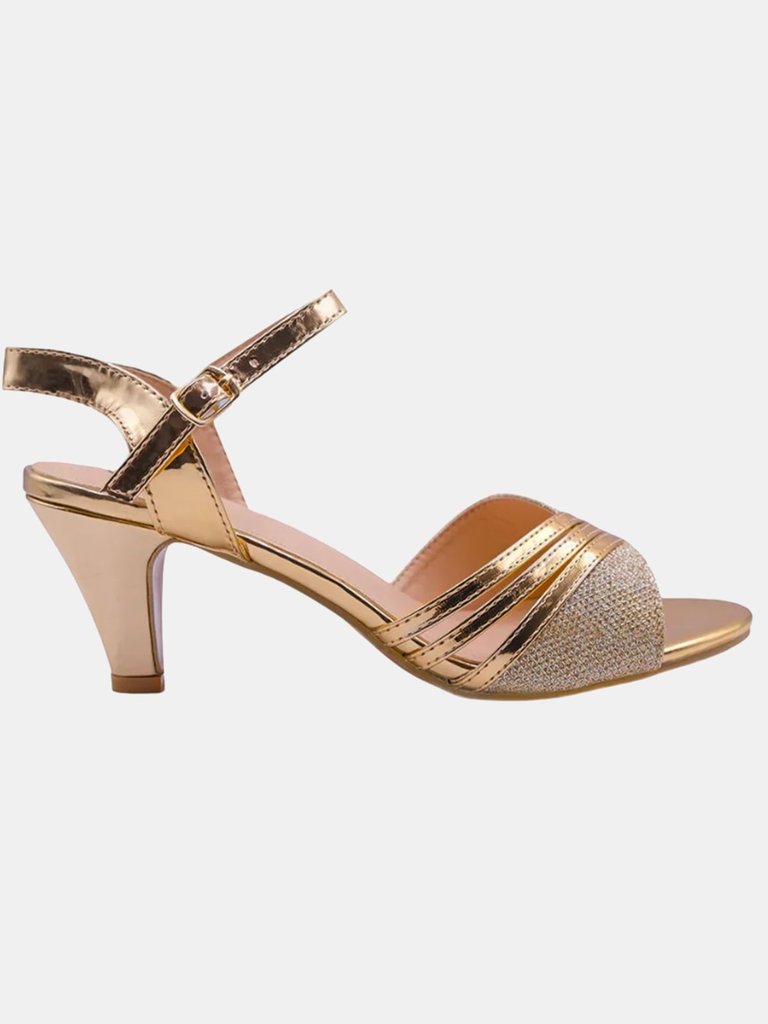 Where's That From Womens/Ladies Stormi Ankle Strap Extra Wide Low Heel Sandals (Gold) (8 Extra Wide) - Gold