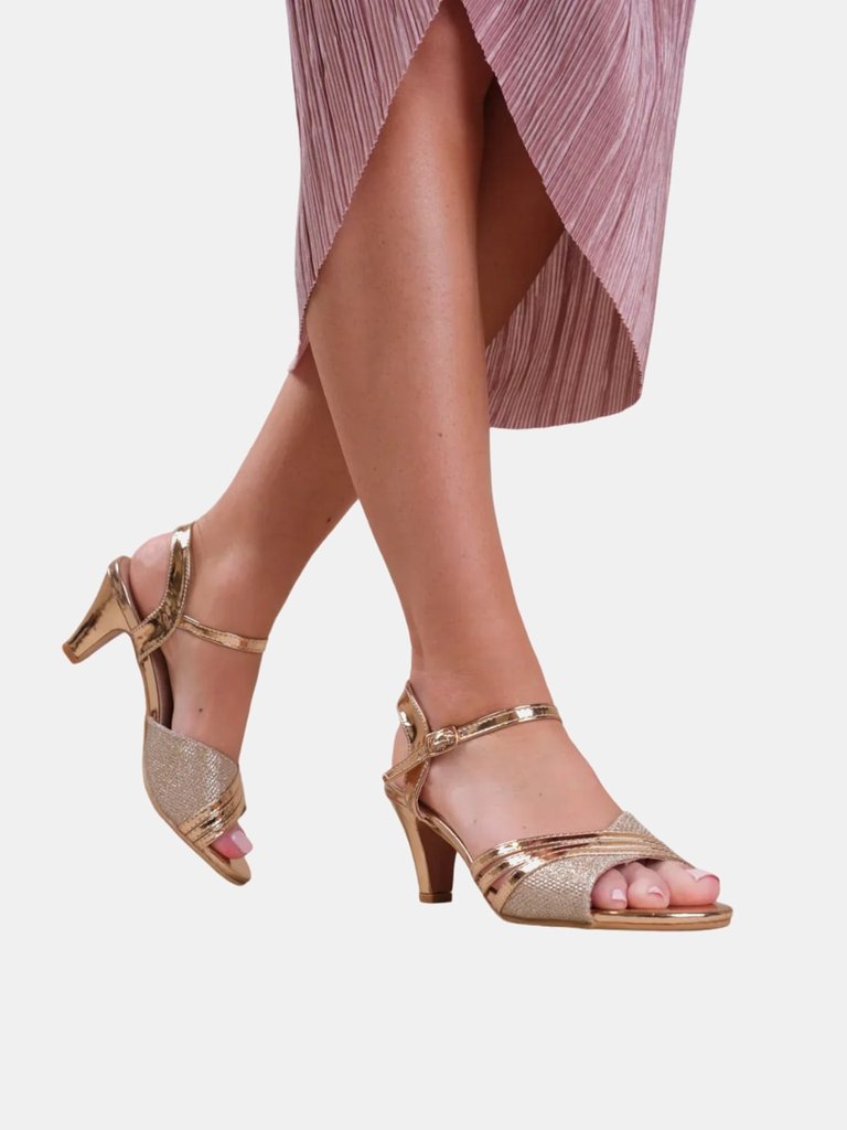 Where's That From Womens/Ladies Stormi Ankle Strap Extra Wide Low Heel Sandals (Gold) (8 Extra Wide)