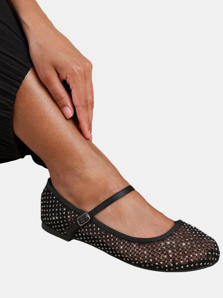 Where's That From Womens/Ladies Tennessee Diamante Mesh Wide Pumps (Black) (9 Wide) - Black