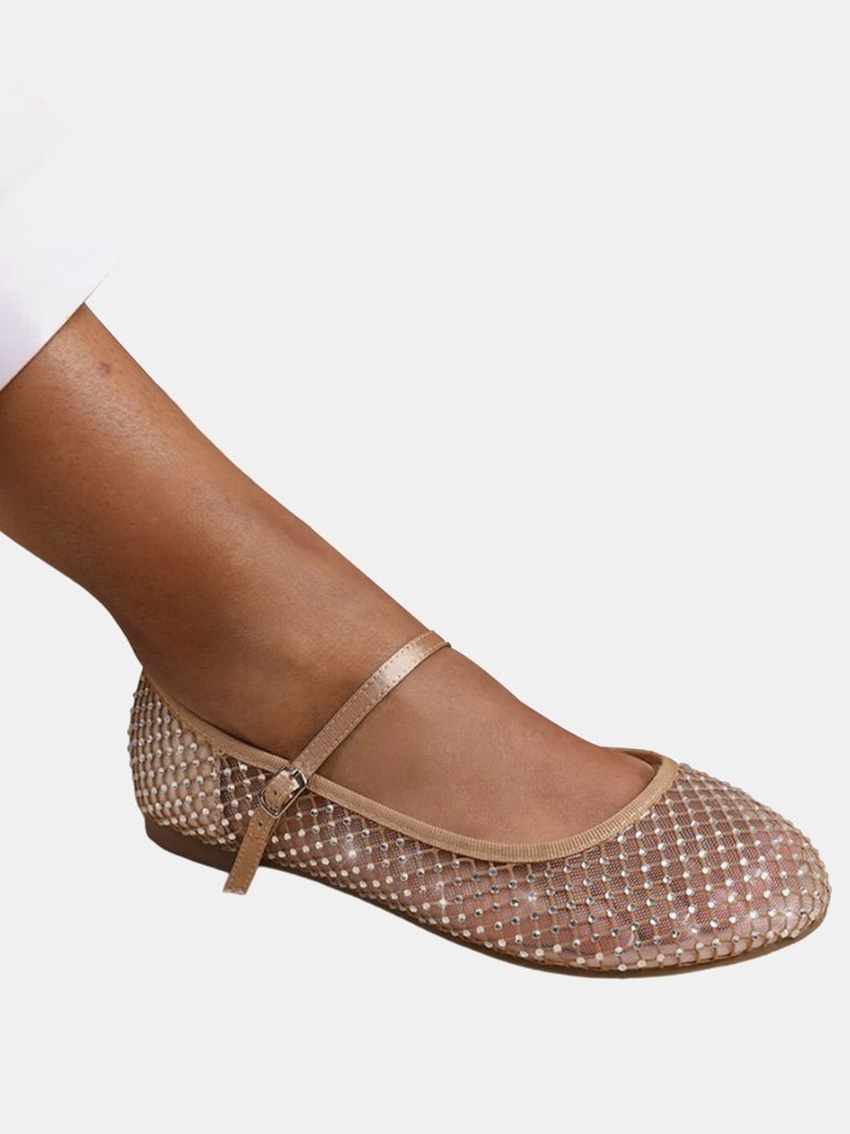 Where's That From Womens/Ladies Tennessee Diamante Mesh Wide Pumps (Nude) (5 Wide) - Nude