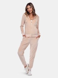 2 Piece Velour Tracksuit Set - Beige