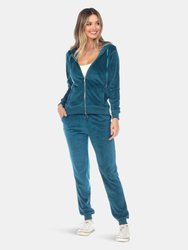 2 Piece Velour Tracksuit Set - Turquoise Blue