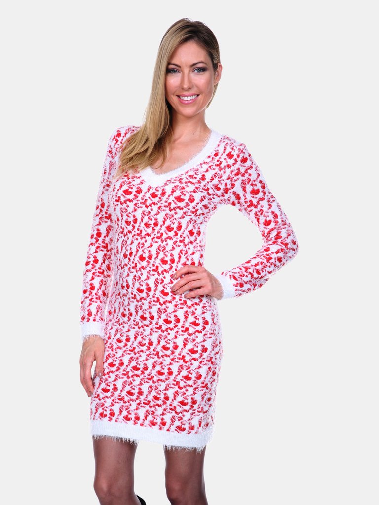 Angora Like Sweater Dresss - Red