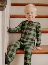 Baby Footed Plaid Pajamas - Green-Black