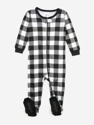 Baby Footed Plaid Pajamas - Black-White
