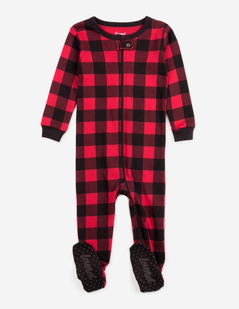 Baby Footed Plaid Pajamas - Red-Black