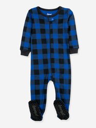 Baby Footed Plaid Pajamas - Black-Navy