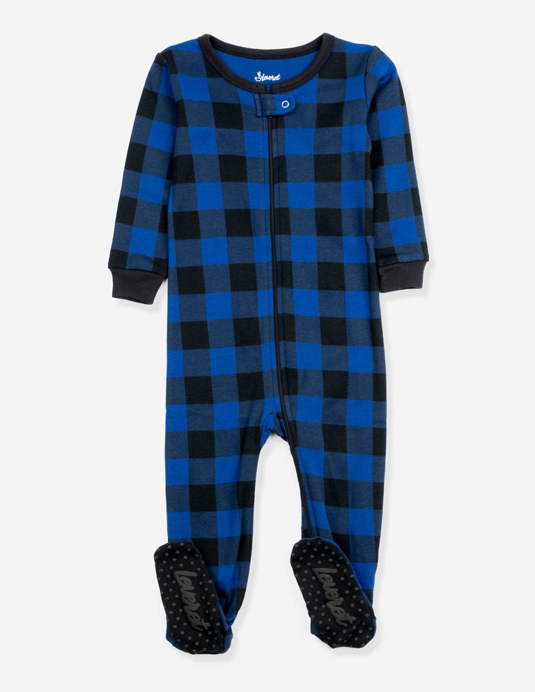 Baby Footed Plaid Pajamas - Black-Navy