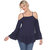 Cold Shoulder Ruffle Sleeve Top - Navy