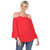 Cold Shoulder Ruffle Sleeve Top - Red