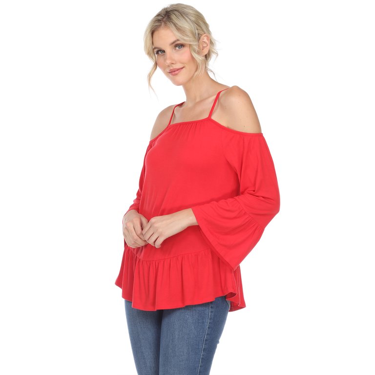 Cold Shoulder Ruffle Sleeve Top