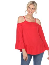 Cold Shoulder Ruffle Sleeve Top - Red