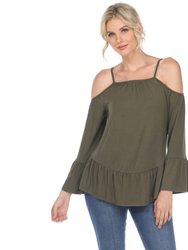 Cold Shoulder Ruffle Sleeve Top - Olive