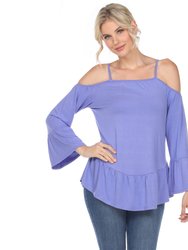 Cold Shoulder Ruffle Sleeve Top - Purple