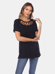 Crisscross Cutout Short Sleeve Top - Black