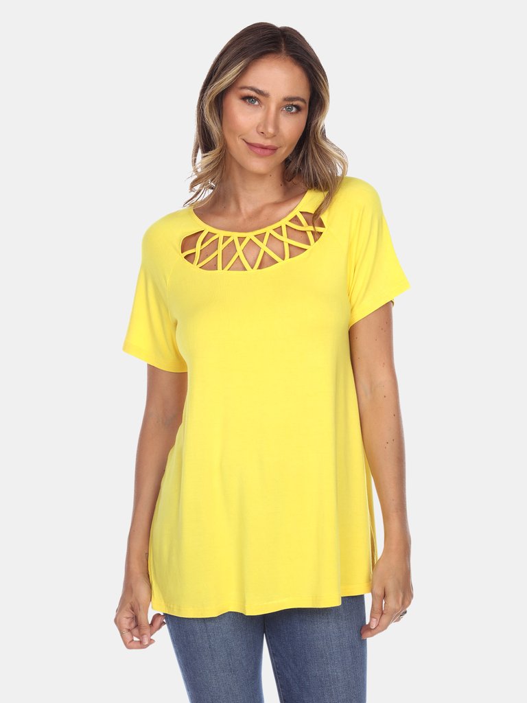 Crisscross Cutout Short Sleeve Top - Yellow
