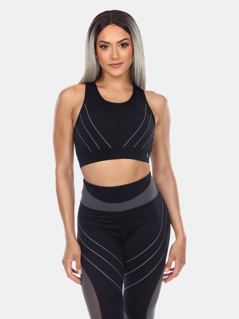 Cut Out Back Mesh Sports Bra - Black