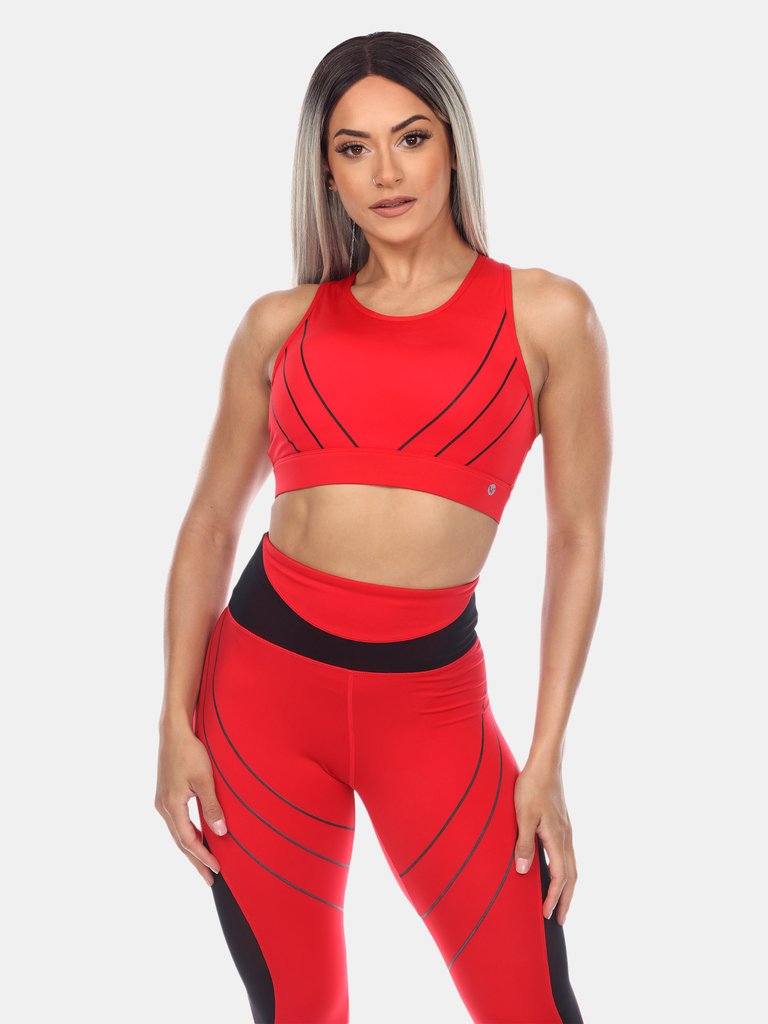 Cut Out Back Mesh Sports Bra - Red