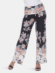 Floral Paisley Printed Palazzo Pants - Black/White