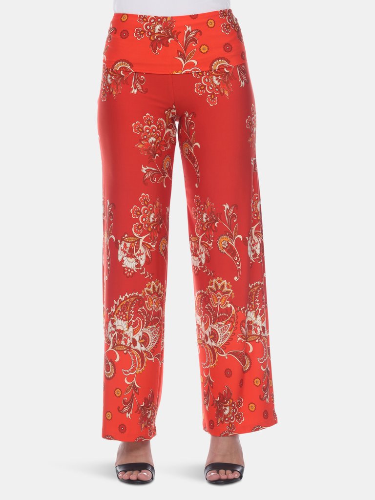 Floral Paisley Printed Palazzo Pants - Red/White