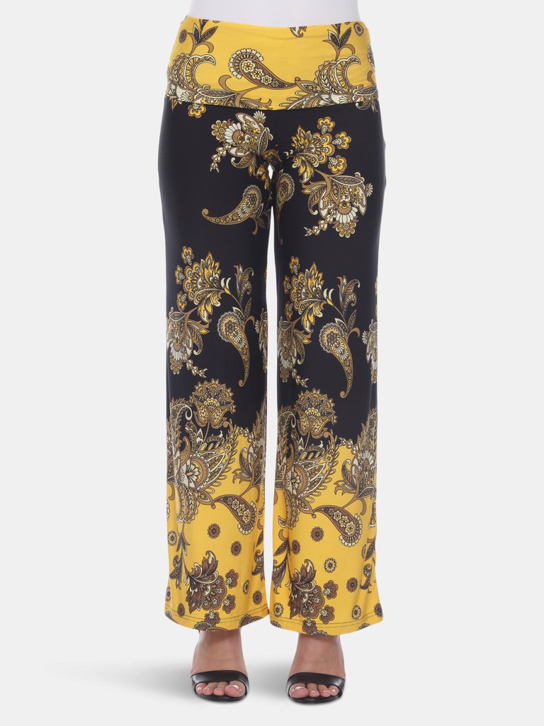 Floral Paisley Printed Palazzo Pants - Black/Gold