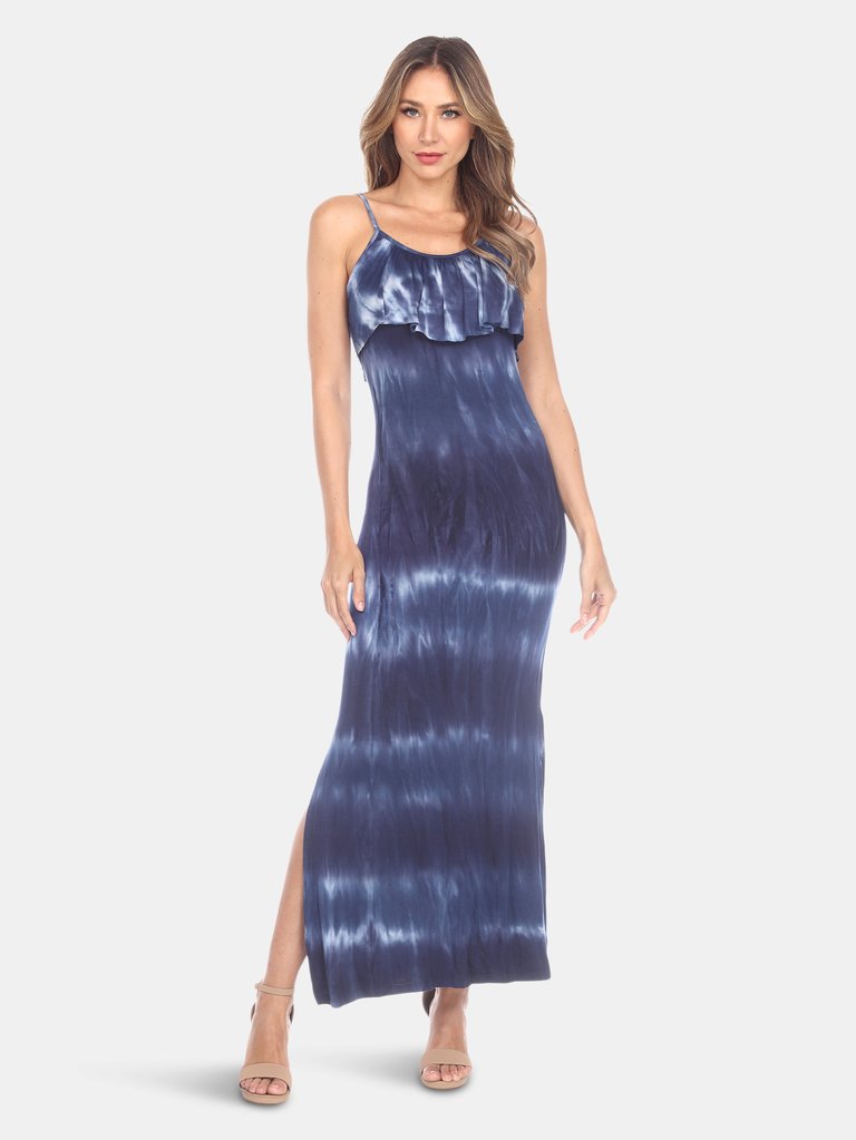 Kalea Tie Dye Overlay Maxi Dress - Navy/White