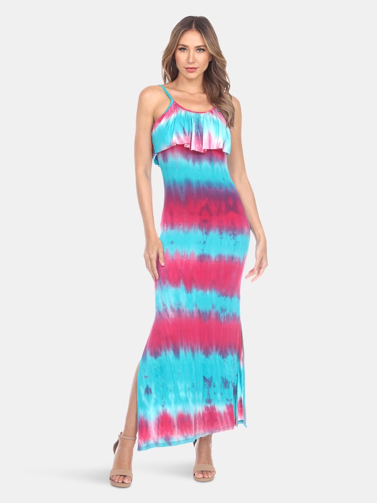 Kalea Tie Dye Overlay Maxi Dress - Teal/Pink