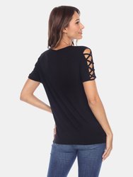 Keyhole Neck Cutout Short Sleeve Top