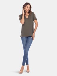 Keyhole Neck Cutout Short Sleeve Top