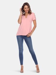 Keyhole Neck Cutout Short Sleeve Top