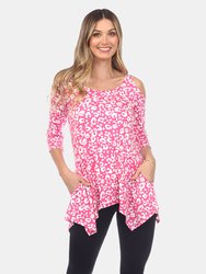 Leopard Cold Shoulder Tunic - Fuchsia leopard