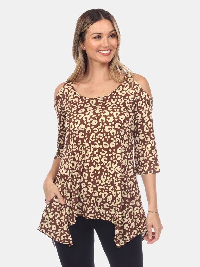 Leopard Cold Shoulder Tunic - Brown Leopard