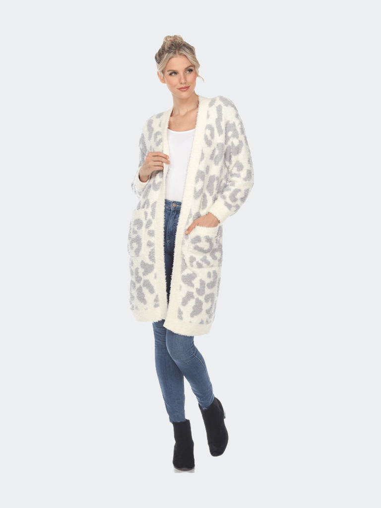 Leopard Print Open Front Sherpa Coat