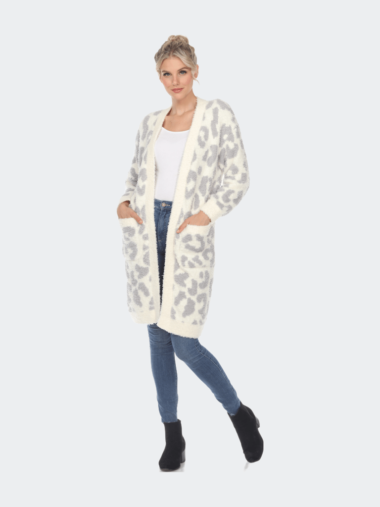 Leopard Print Open Front Sherpa Coat - Beige