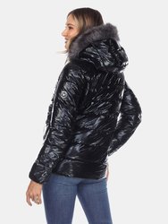 Metallic Puffer Coat with Hoodie