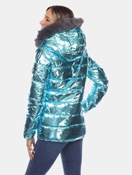 Metallic Puffer Coat with Hoodie