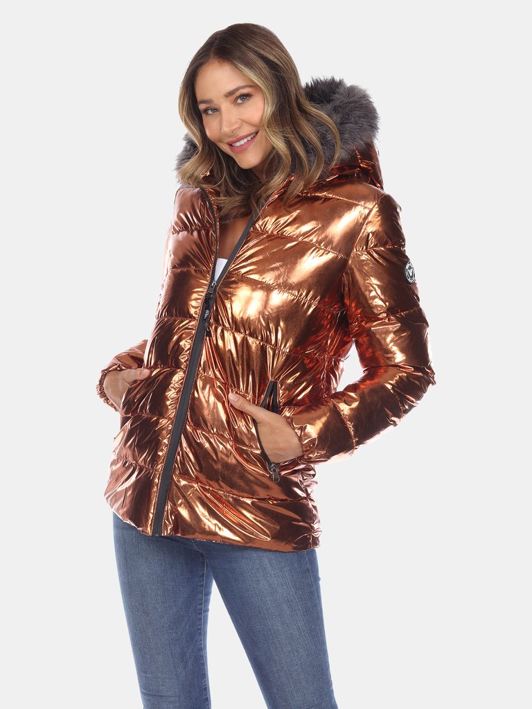 Metallic Puffer Coat with Hoodie