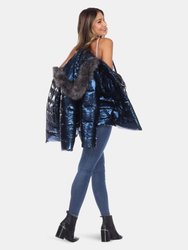 Metallic Puffer Coat with Hoodie