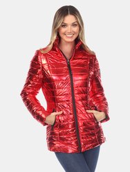 Metallic Puffer Coat - Red