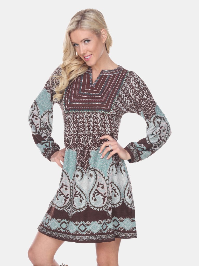 Naarah Embroidered Sweater Dress - Brown
