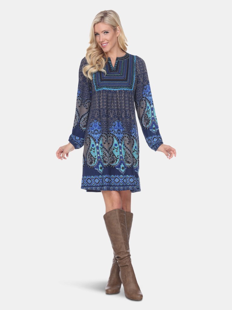 Naarah Embroidered Sweater Dress - Blue