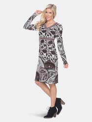 Naarah Embroidered Sweater Dress - Brown / White