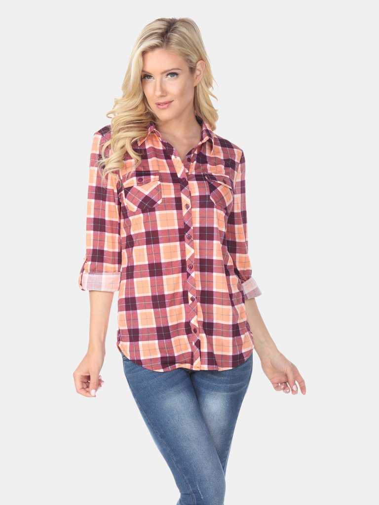 Oakley Stretchy Plaid Top - Orange/Purple