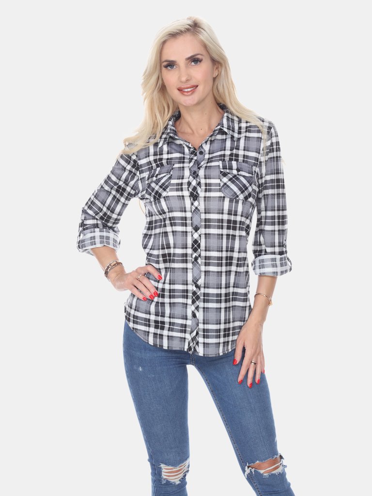 Oakley Stretchy Plaid Top - White/Black